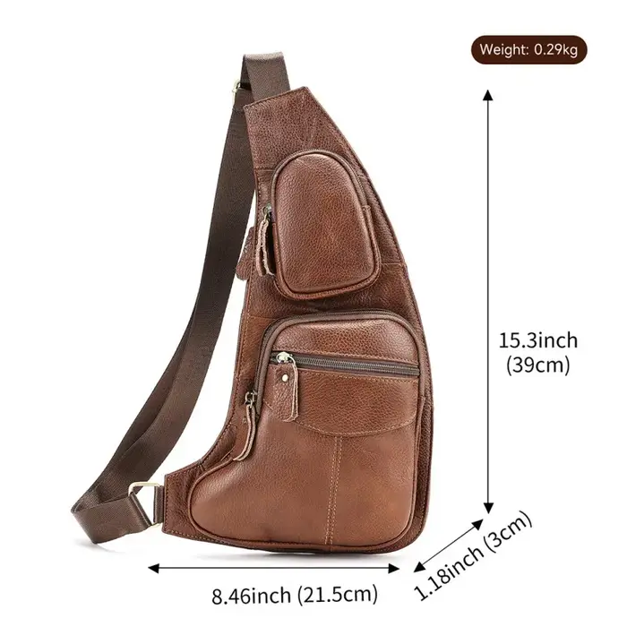Hommes en cuir véritable fronde bandoulière haute qualité sac de poitrine multi-poches décontracté mâle peau de vache sac à bandoulière sac à dos sac à dos