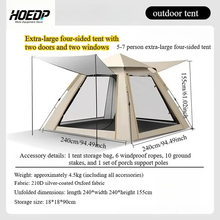 Tente de camping automatique HOEDP, taille moyenne, 1 porte, 3 fenêtres, UPF50+, imperméable, pliable, pour parc, pique-nique, camping en plein air