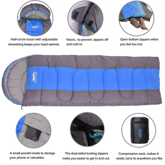 Desert & Fox Camping Sac de couchage léger 4 saisons enveloppe chaude et froide sac de couchage de r