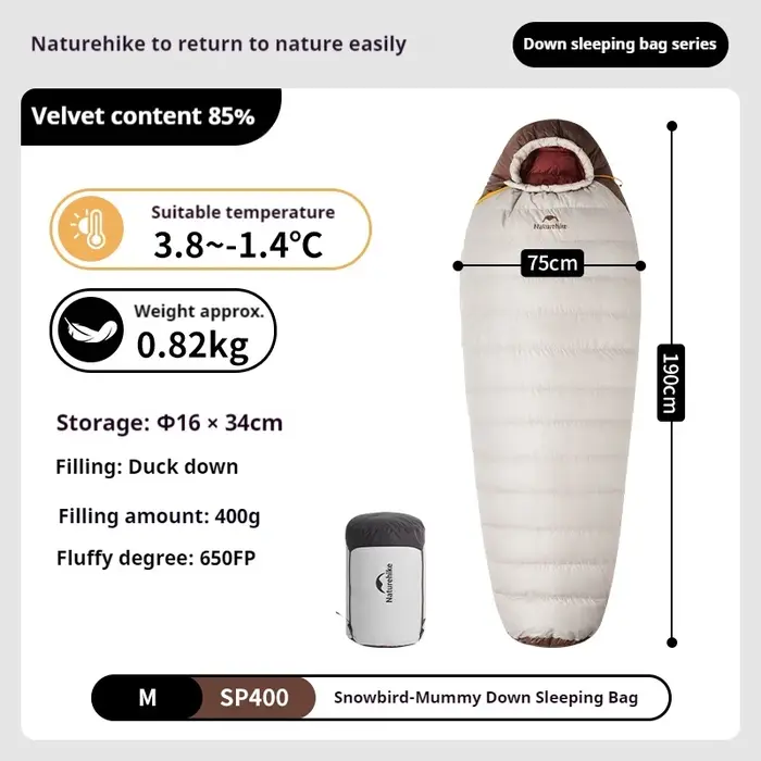 Naturerandonnée Snowbird sac de couchage 650FP duvet de canard chaud Camping en plein air coupe-vent