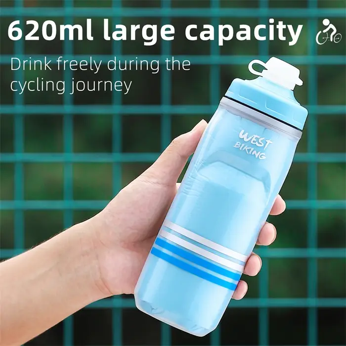 Bouteille d'eau isotherme et anti-fuite WEST BIKING 620 ml pour vélo, course à pied, randonnée, sport