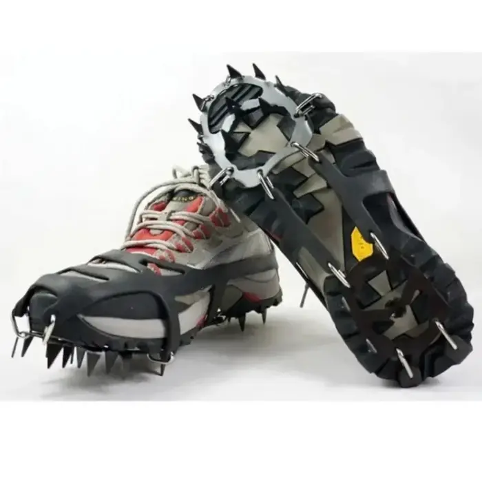 1 paire de Crampons d'escalade professionnels 18 goujons anti-dérapant glace neige chaussures de marche Spike Grip