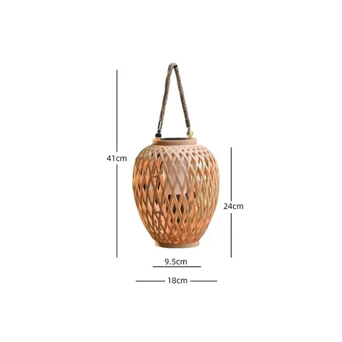 Lanterne solaire tissée en bambou, étanche, 600 mAh, lanterne chinoise, lumière LED décorative de jardin, lumière chaude