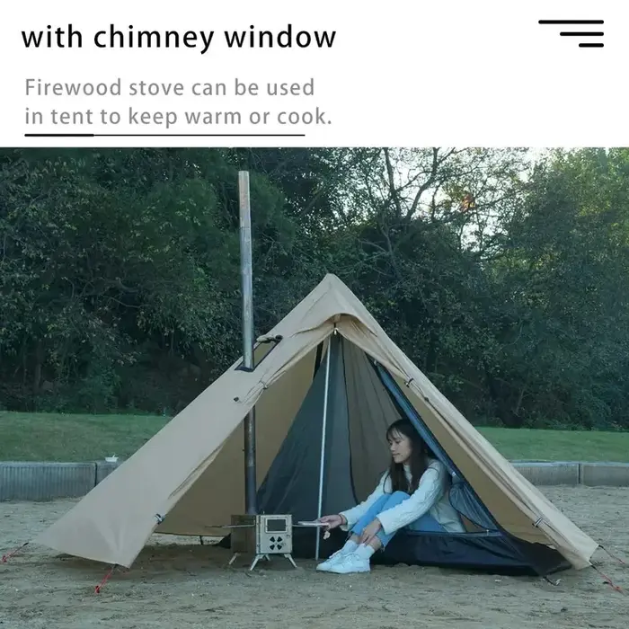 Tente de camping chaude avec fenêtre pour cheminée