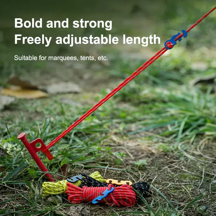 Cordes de tente renforcées pour Camping en plein air, 4 pièces, coupe-vent et réfléchissantes avec boucle