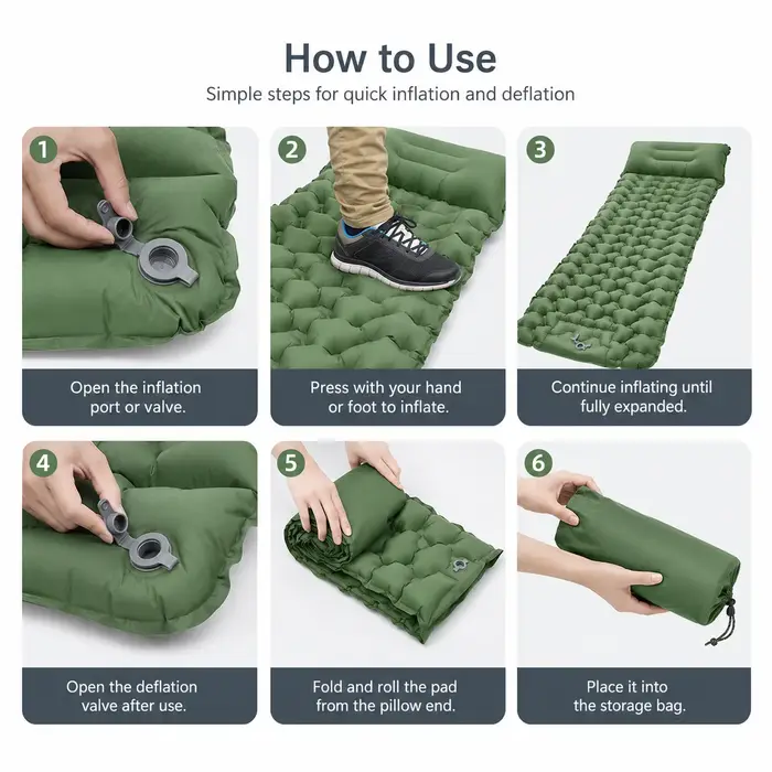 Matelas de camping gonflable avec oreiller