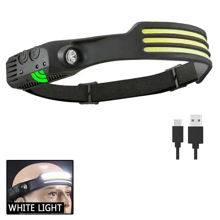 Lampe frontale à Induction LED COB puissante, batterie intégrée, Rechargeable par USB, pour Camping 