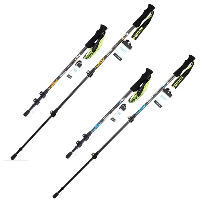 2 bâtons de marche en carbone, 3 sections, 63-135cm, poignée droite en EVA, Alpenstocks, randonnée e