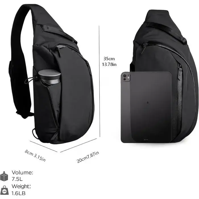 Sac de poitrine pour épaule droite 7,5 L - Sac bandoulière, sac à dos à bandoulière - Convient pour tablette de 11 pouces - Poche pour bouteille d'eau à épaule unique
