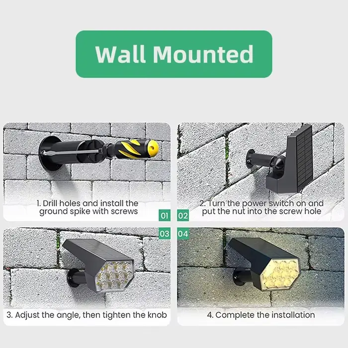 Spot Lumineux Solaire à 92 LED, Imperméable IP67, 2 en 1, Éclairage d'Extérieur, Idéal pour un Jardi