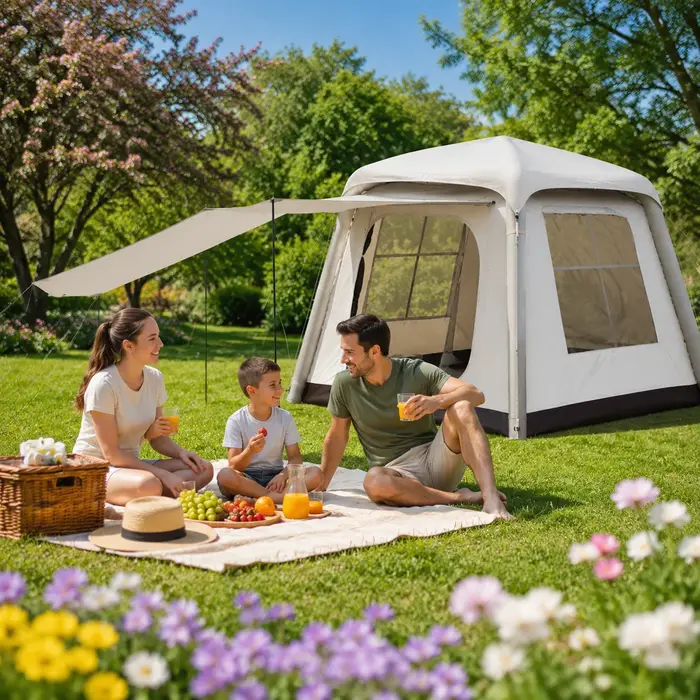 Tente de camping gonflable pour la famille, voyage en plein air, tente à tubes d'air imperméable, tente de glamping portable avec pompe