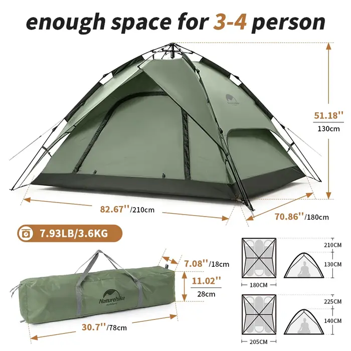 Natureifa-Tente de camping ultralégère, étanche, automatique, portable, 3 saisons, randonnée en plei