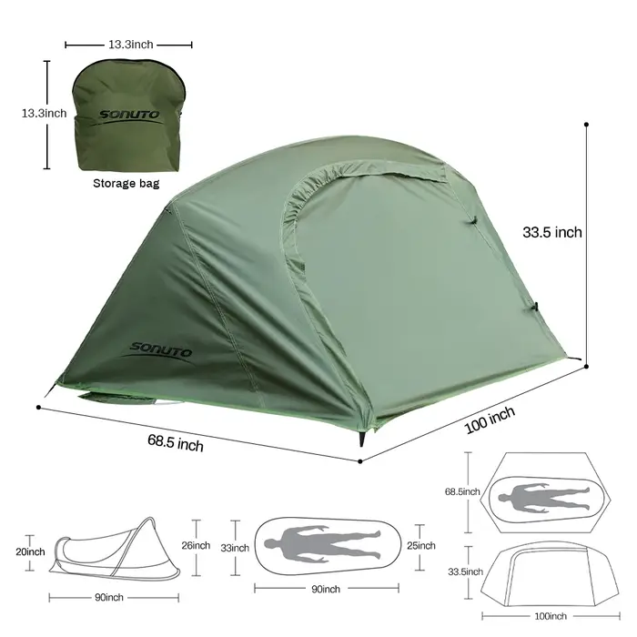 MacAAOutdoor-Tente Légère Anti-Moustiques, Lit de Marche, Tente Unique, DulShelter, Moustiquaire, Imperméable, Terrain, 1.89kg