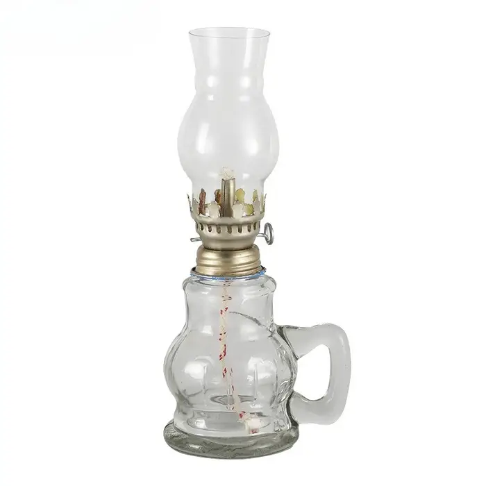 1 lampe à pétrole rétro coupe-vent en verre avec poignée pour éclairage d'urgence intérieur et décor