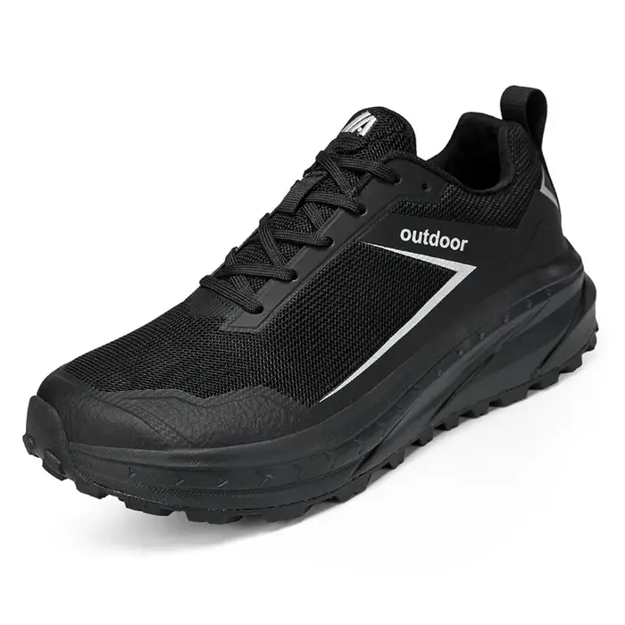 Chaussures de randonnée en plein air pour hommes, grande taille 48, d'alpinisme, en maille noire, respirantes, plates, de haute qualité, chaussures de sport à bout large