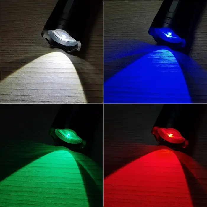 Lampe torche LED Zoom à lumière rouge/verte/bleue