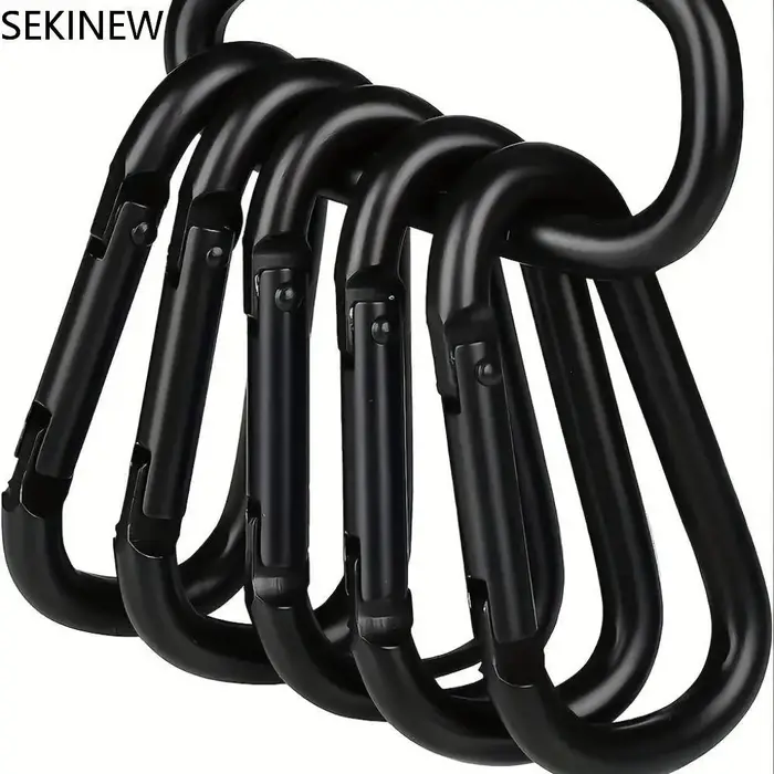 Mousqueton noir pour randonnée et escalade, 5 pièces, tirage rapide, crochet à pression, porte-clés, Camping, randonnée, pêche, accessoires de plein air