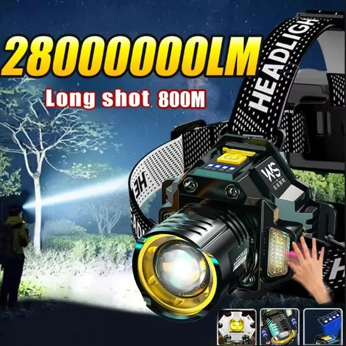 Lampe frontale LED puissante rechargeable avec capteur télescopique zoomable