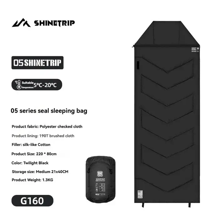 Sac de couchage 4 saisons ShineTrip, design enveloppe résistant à l'hiver avec capuche et fermeture 