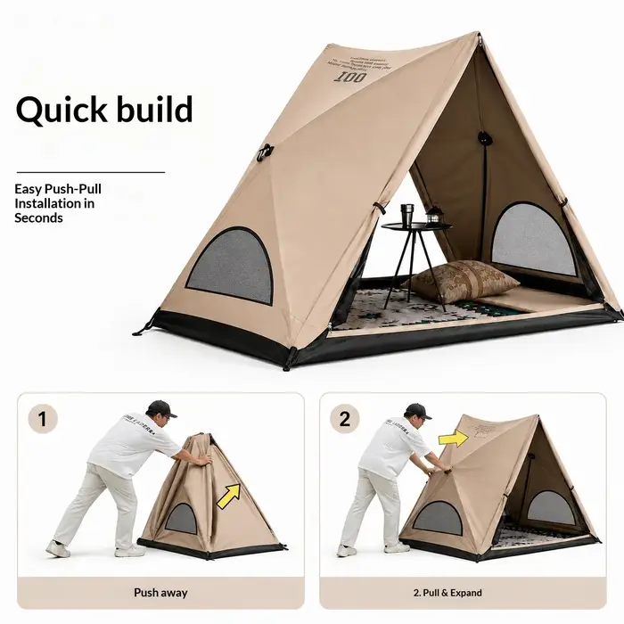 Tente triangulaire automatique, tente de camping d'extérieur qui se déplie en seulement 3 secondes. Imperméable et résistant aux UV.