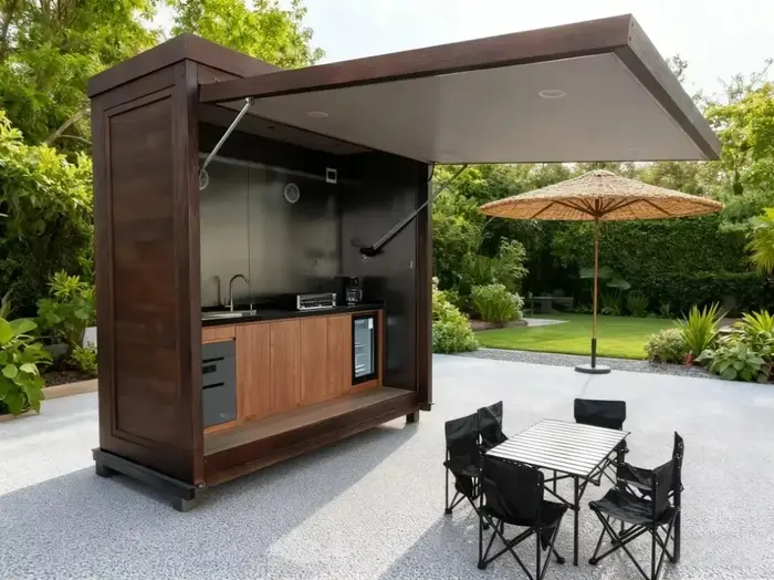 Station de cuisson extérieure compacte tout-en-un personnalisable avec grill