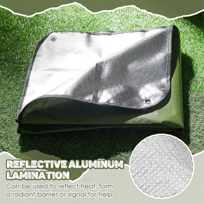 Couverture de survie robuste – Bâche thermique réfléchissante isolée.