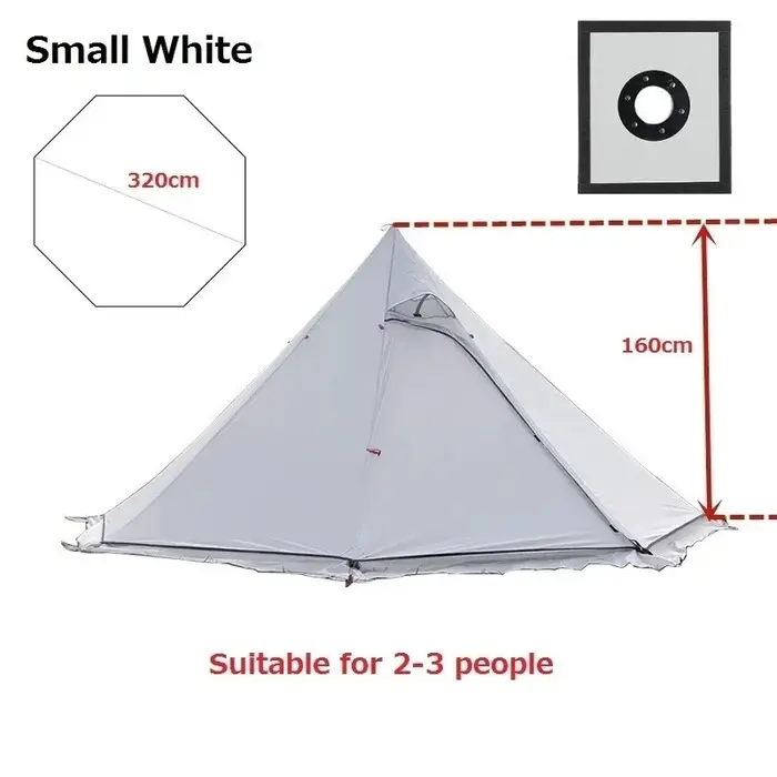 Nouvelle tente pyramidale avec jupe de neige, tipi de Camping en plein air ultralégère avec un trou 