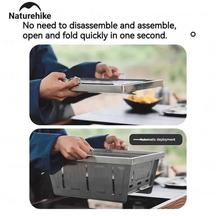 Natureifa-Grill à charbon de bois portable en acier inoxydable