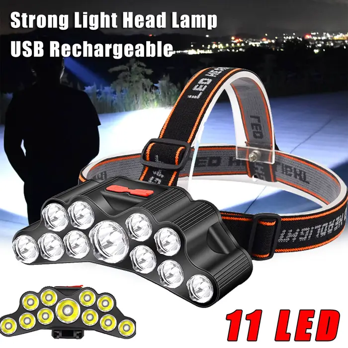 Lampe frontale puissante à 5/11 LED