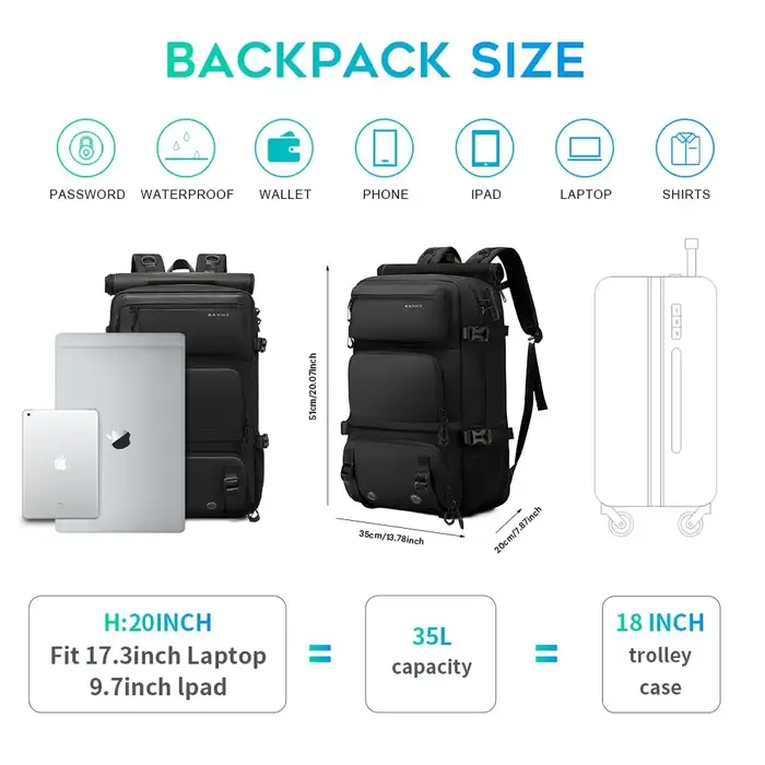 BANGE 30L Anti-vol étanche randonnée Camping sac à dos amovible Trekking sac à dos grande capacité voyage sacs de sport de plein air