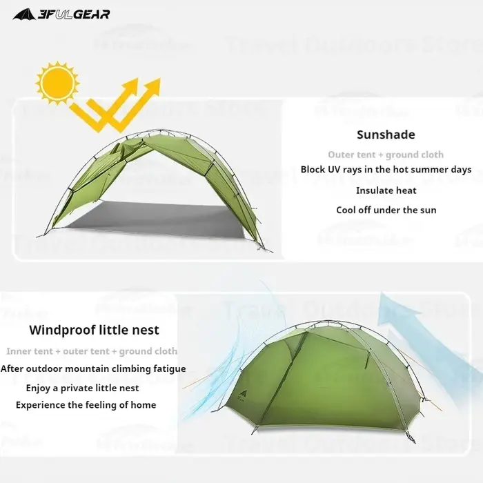 3F UL GEAR Tai Chi 2 tente de Camping 210T ultraléger résistant aux intempéries Portable extérieur Double