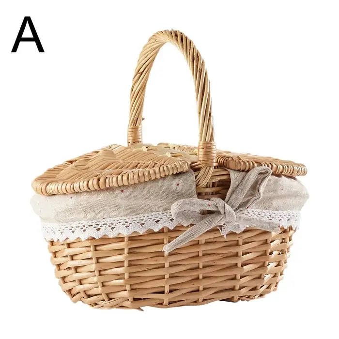 Panier de pique-nique en osier fait main avec poignée, panier de pique-nique multifonctionnel en sau