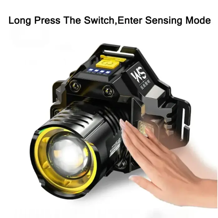 Lampe frontale LED puissante rechargeable avec capteur télescopique zoomable