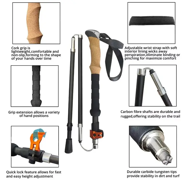 Bâtons de trekking ultralégers en fibre de carbone