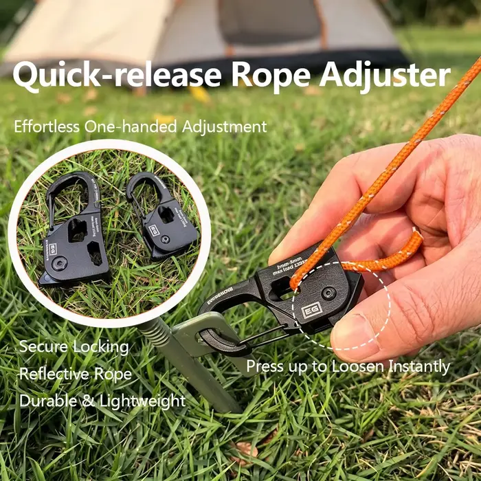 Ajusteur de corde de tente en alliage d'aluminium antirouille, à dégagement rapide, autobloquant, léger, portable, accessoires de camping en plein air