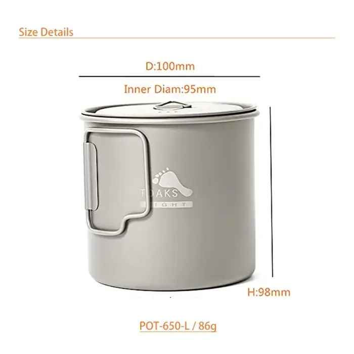 TOAKS 650ml Pot titane tasse ultraléger vaisselle extérieure Camping tasse équipement de Camping POT