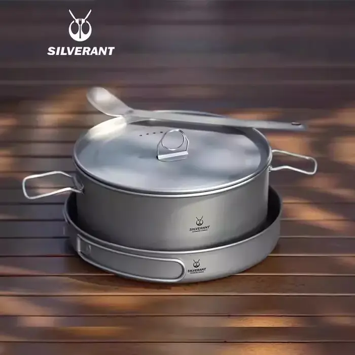 Ensemble de casseroles et poêles à frire en titane, grande batterie de cuisine de camping en plein a
