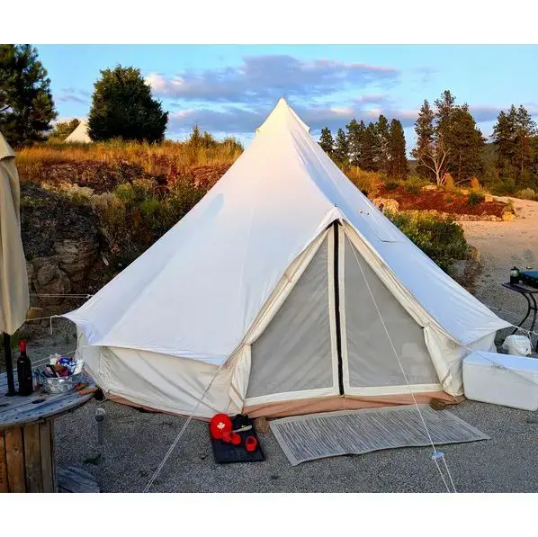 Tente cloche en toile à deux portes, diamètre 3m 4m 5m 6m 7m, imperméable, en coton, pour le camping