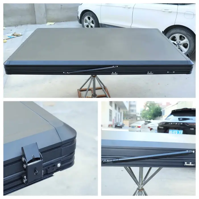 Tente de camping triangulaire en aluminium pour 4 personnes, tente de toit à coque rigide noire, tente de toit de voiture
