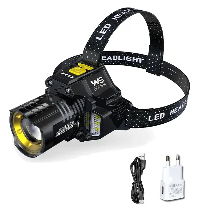 Lampe frontale LED puissante rechargeable avec capteur télescopique zoomable