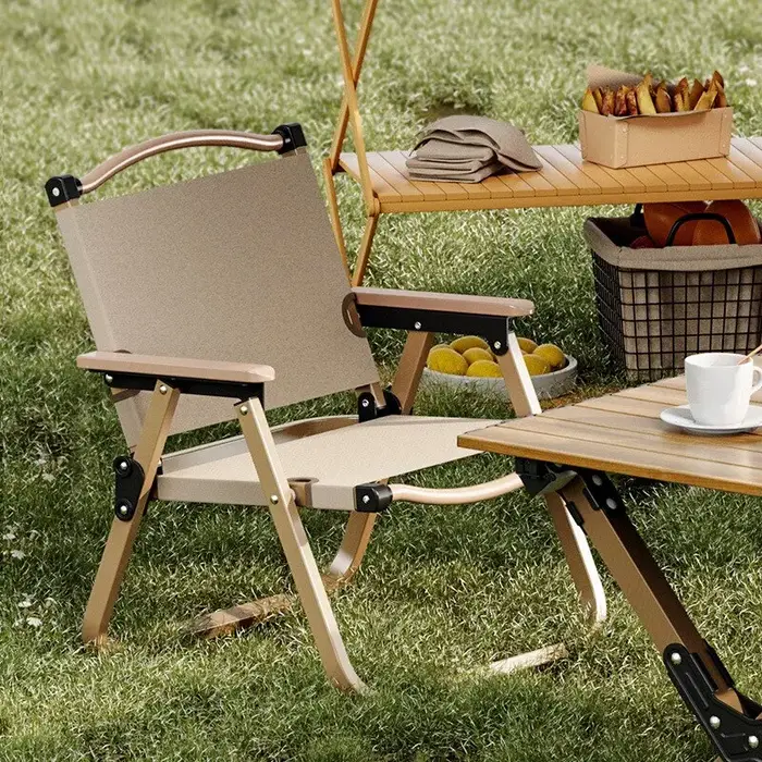 Chaise pliante portable en alliage d'aluminium et bois Mars, équipement de camping en plein air, 2 p