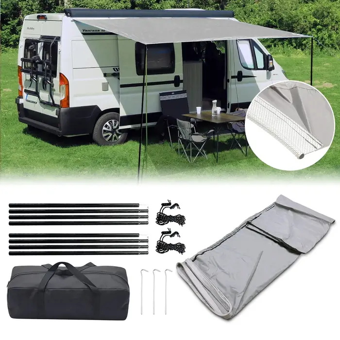 Ensemble de tente de camping pour camping-car, auvent de protection solaire pour camping-car, tente latérale pour caravane, tente extérieure 3x2,4m avec sac de rangement pour accessoires de caravane