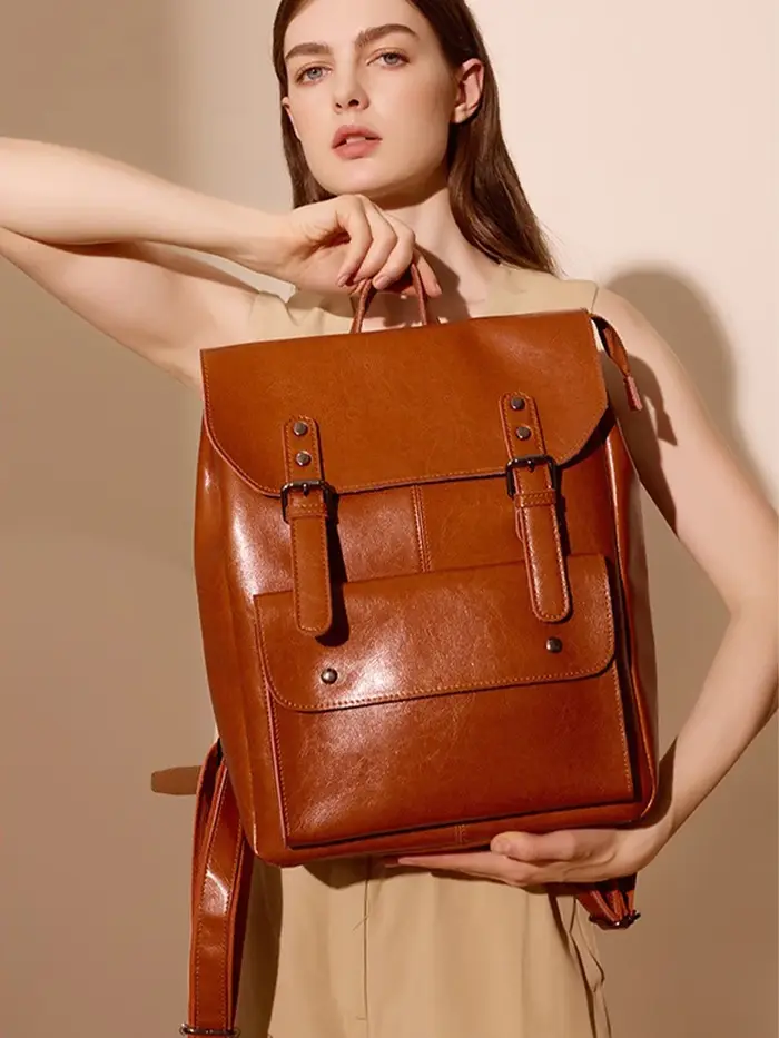 Zency-Sac à dos de voyage en cuir véritable pour femme, grande capacité, sac à dos pour ordinateur p