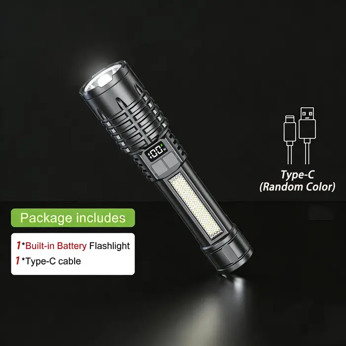 Lampe de poche LED rechargeable à faisceau long, éclairage d'urgence portable pour l'extérieur, avec