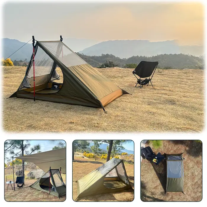 Airy Tente en maille aérée pour le camping en plein air, randonnée simple, légère, intérieure, sans poteau, sac à dos pour 1 personne