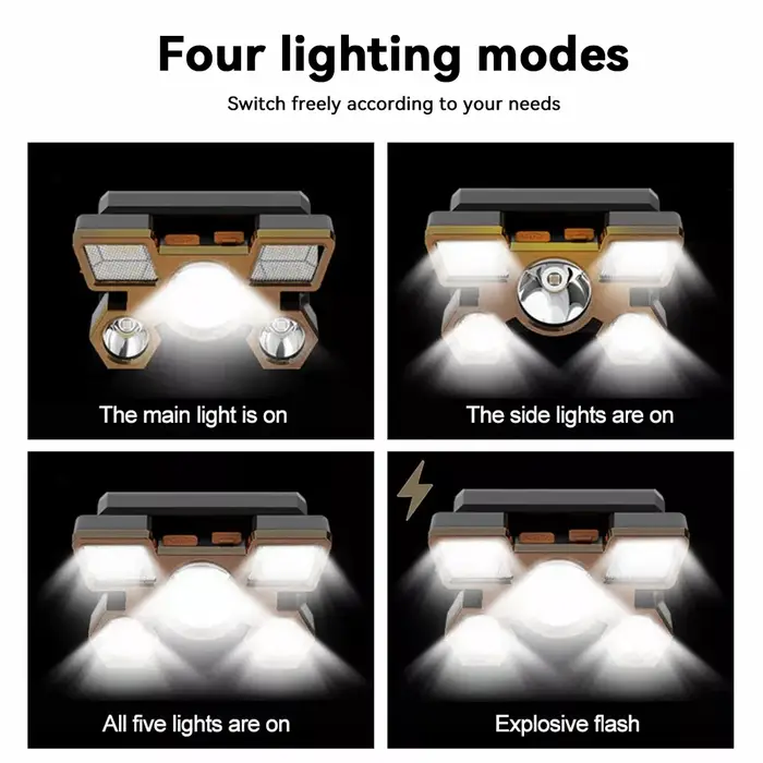 1 lampe frontale Rechargeable, torche de phare Portable 5LED, lampe de travail Portable, lampe frontale de Camping de pêche pour voyage, Camping