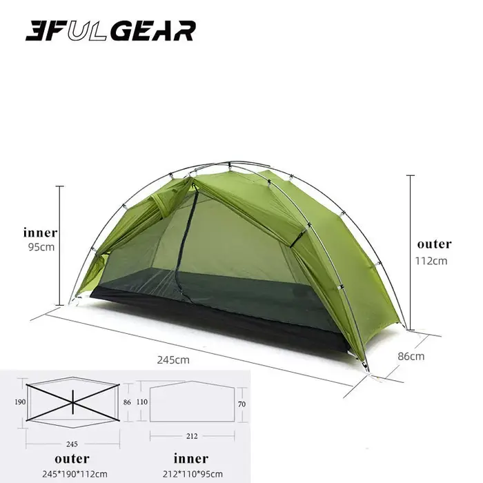 3F UL TAICHI Tente de camping 15D avec revêtement en silicone pour 1 personne No-See-Um 3 saisons/4 saisons