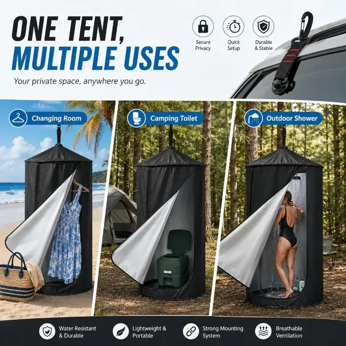 Tente de confidentialité pop-up à montage rapide pour hayon de SUV, imperméable, portable, servant de cabine de change, d'abri de douche et de toilettes.