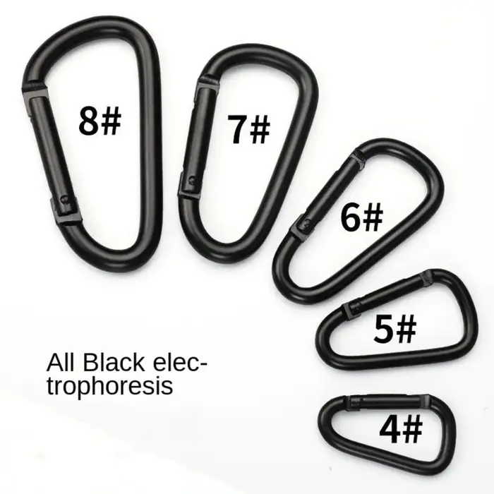 Mousqueton noir pour randonnée et escalade, 5 pièces, tirage rapide, crochet à pression, porte-clés, Camping, randonnée, pêche, accessoires de plein air