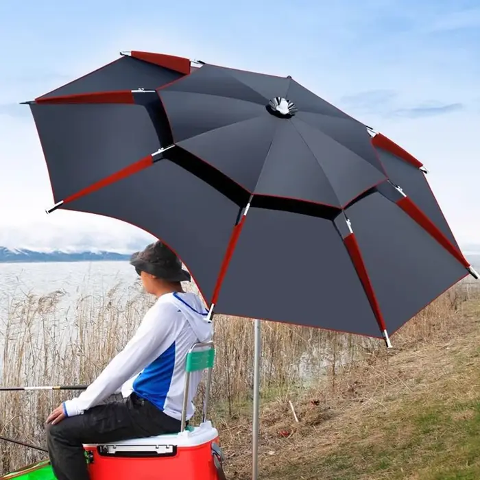 Parasol de pêche Double couche, coupe-vent, étanche, support de Camping en plein air, avec insertion au sol, 2.0-2.2M